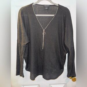 Black V-Neck Sweater with Zipper Detail